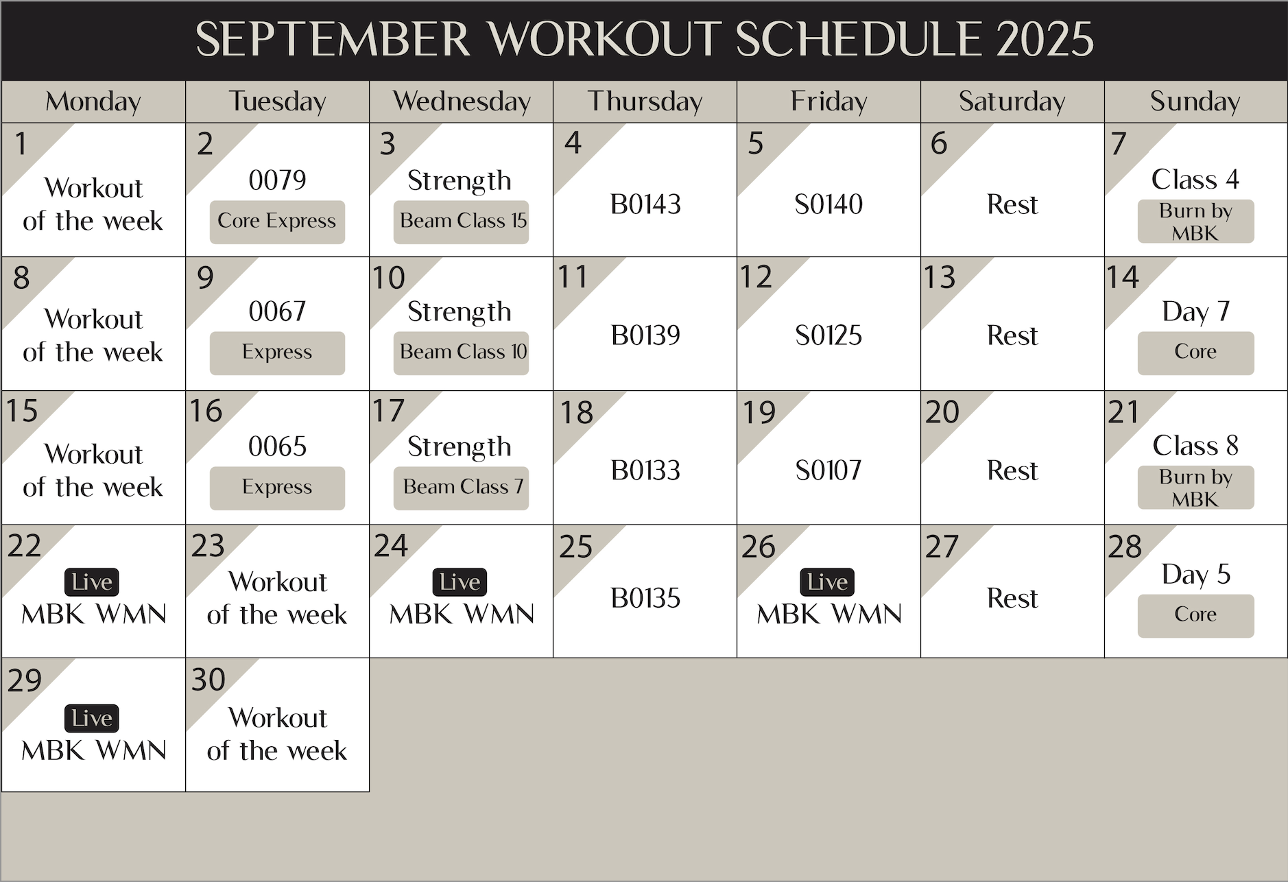 September Training Schedule 